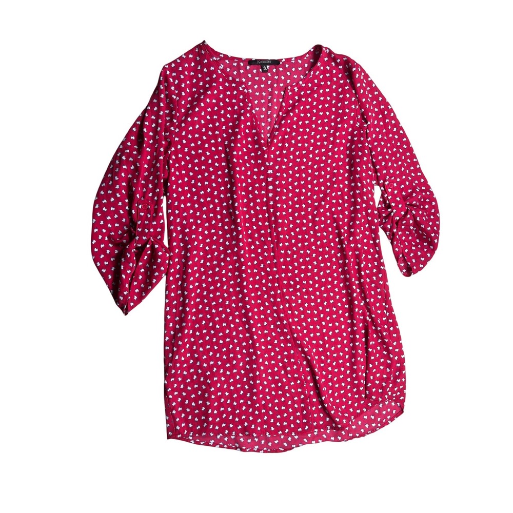19 Cooper Womens Large Red Floral Mini Dress Long Sleeve Shift Tunic Boho